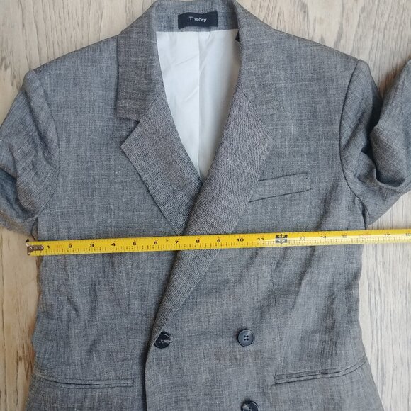 Theory size 4 linen blend double breasted blazer jacket lightweight gray - Picture 9 of 16